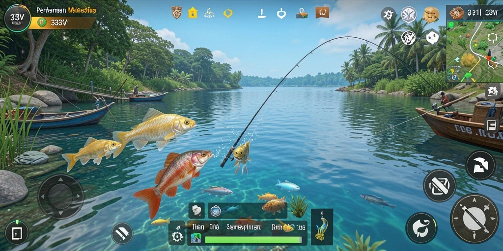 Screenshot gameplay 333V menampilkan pengalaman memancing yang menarik.