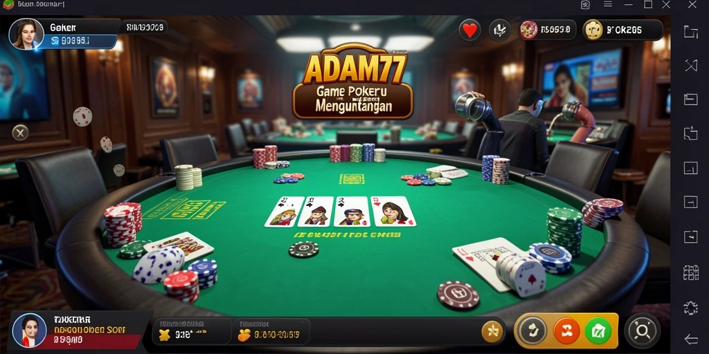 Tampilan antarmuka ADAM77 saat permainan poker berlangsung.