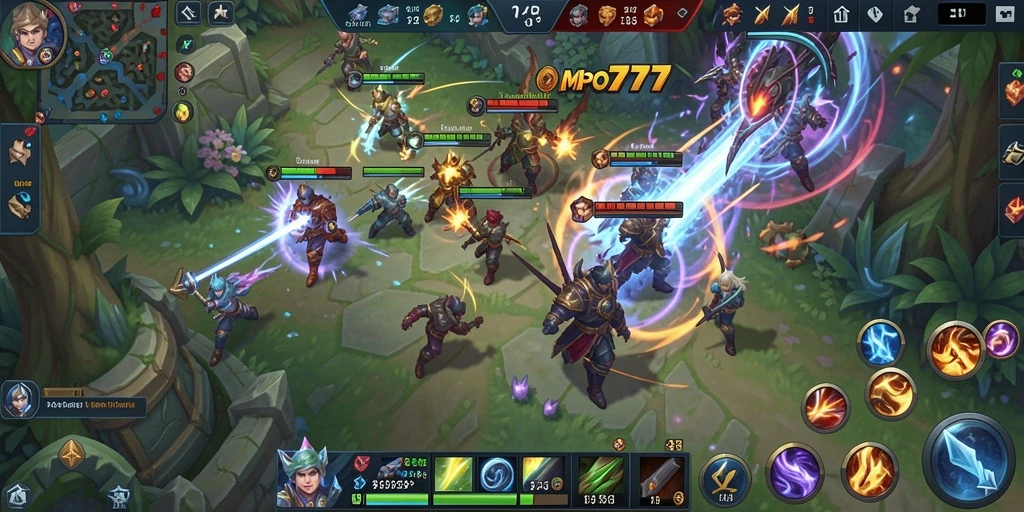 Screenshot menunjukkan aksi pertempuran epik dalam game MOBA.