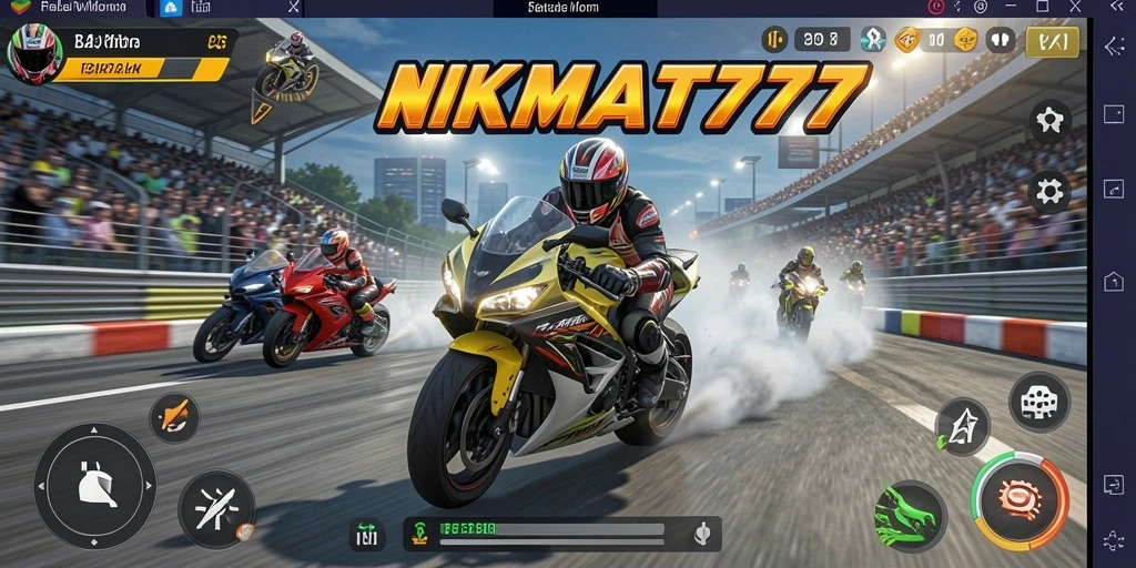 Screenshot NIKMAT777 menampilkan aksi balap motor yang mendebarkan.