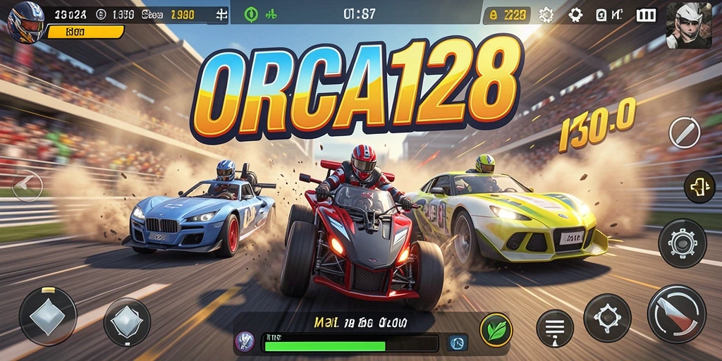 Gameplay ORCA128 yang menegangkan dan seru saat balapan.