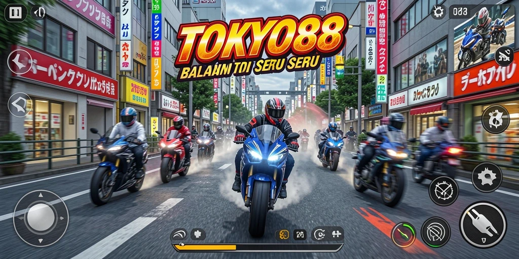 Tampilan gameplay balapan motor yang mendebarkan di TOKYO88.
